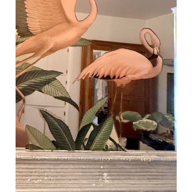 Silver Vintage Flamingo Mirror in Silver Gilt Frame For Sale - Image 8 of 12