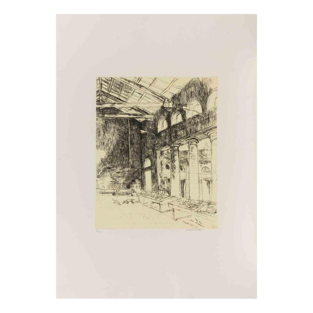 Walter Piacesi, The Market in Senigallia, Etching, 1970s For Sale