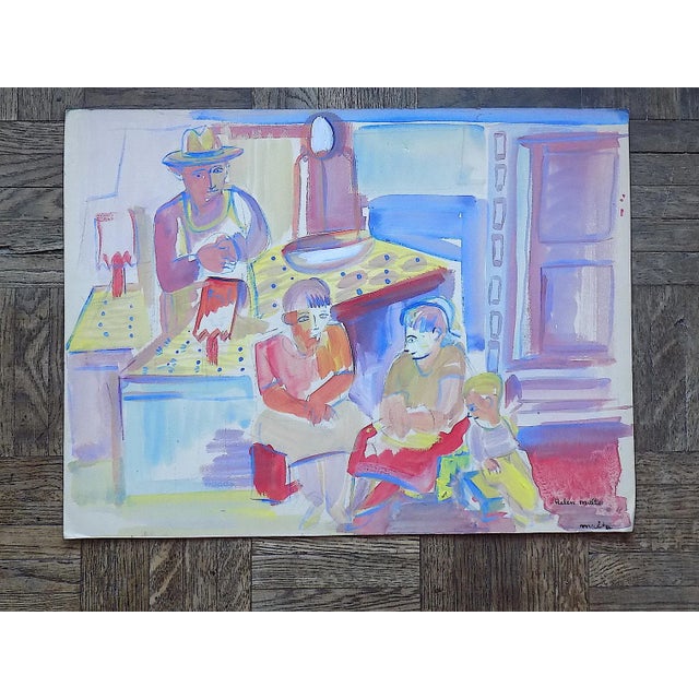 Vintage Original Mid 20th Century Listed Wpa Artist Signed Expressionist Market Scene For Sale - Image 9 of 10