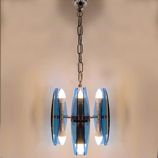 Vintage Italian Blue and Smoked Glass Pendant Lamp by Veca, 1970s For Sale - Image 6 of 9