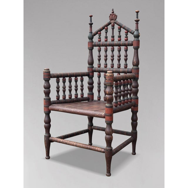 Antique Swedish Bobbin Country Throne Armchair, 1800 For Sale - Image 10 of 15