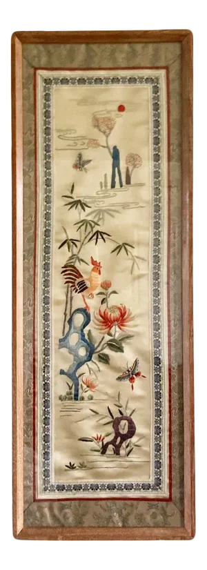 Antique Late 19th Century Silk Embroidered Panel