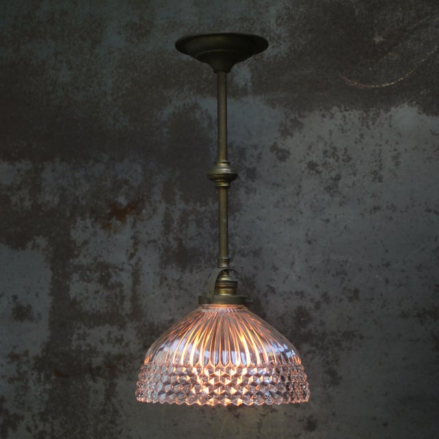 French holophane glass ceiling lamp. brass arm and ceiling plate. diameter ceiling plate 12.5 cm / 4.92” e27 / e26 this...