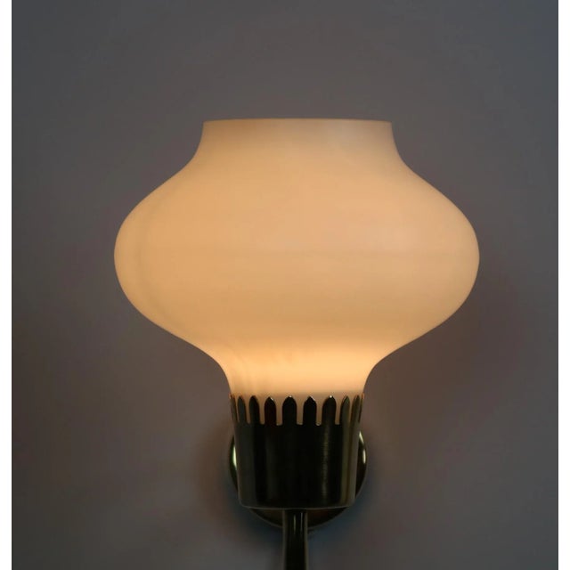 Gold Danish Modern Brass and Opaline Glass Sconces by Acton Bjorn, 1950s, Set of 3 For Sale - Image 8 of 12