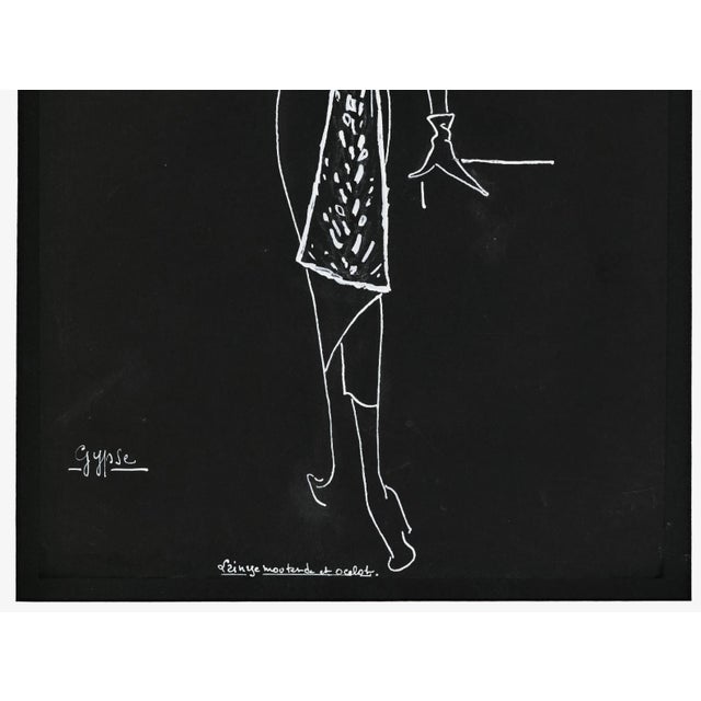Mid-Century Modern 1949 French Mid-Century Couture Fashion Drawing, Signed, Dated With Documentation, Matted For Sale - Image 3 of 5