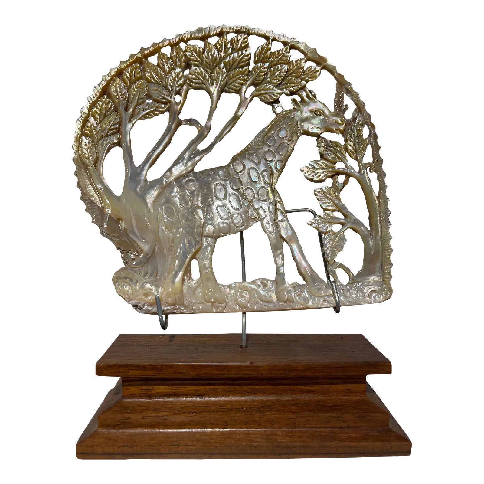 Hand Carved Shell With Giraffe | Chairish