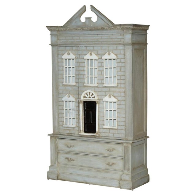Tall Antique Georgian Painted Town House Wardrobe with Drawers For Sale - Image 16 of 16