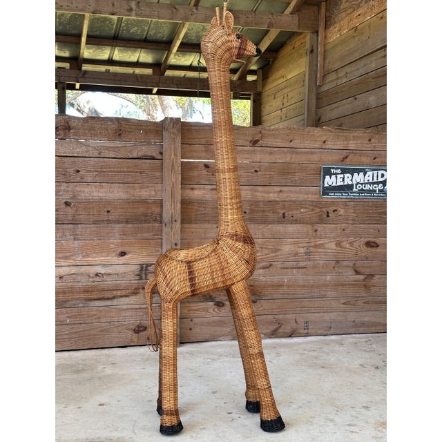 Late 20th Century Coastal Boho Life Sized Rattan Giraffe Planter Decorative Object For Sale - Image 11 of 11