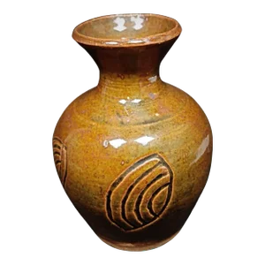 Early 20th Century Handcrafted Enameled Clay Vase - Signed P.M.E