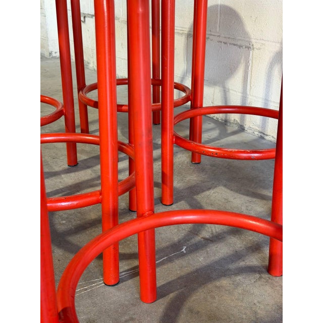 Wood Set of 6 Red Plywood Bar Stools With Metal Frames Mid-Century Modern For Sale - Image 7 of 9