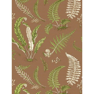The House of Scalamandré Elsie De Wolfe Wallcovering, Greens on Brown For Sale