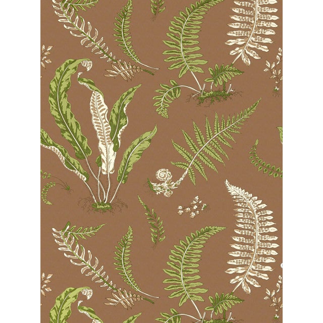 The House of Scalamandré Elsie De Wolfe Wallcovering, Greens on Brown For Sale