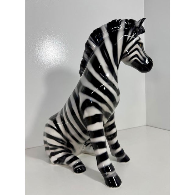 Early 21st Century Seated Glazed Ceramic Zebra Sculpture, Bassano, 2000s For Sale - Image 5 of 11