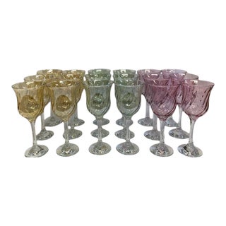 Vintage 1960s Iridescent Luster Goblets - Set of 18 For Sale