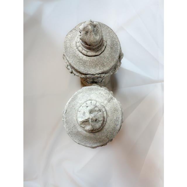 Late 20th Century Neoclassical Cast Concrete Urns With Garland Detailing For Sale - Image 5 of 5