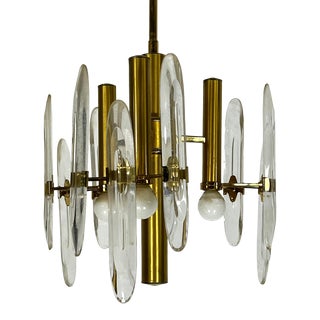 Vintage Brass and Glass Chandelier by Sciolari. Italy 1970s For Sale
