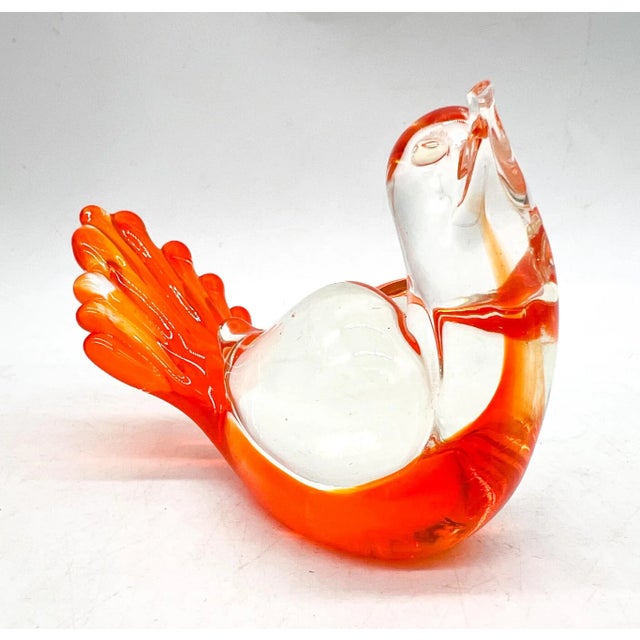Contemporary Orange & Clear Murano Sommerso Glass Bird – 20th Century – Italian Modern / Collectible Glass For Sale - Image 3 of 10