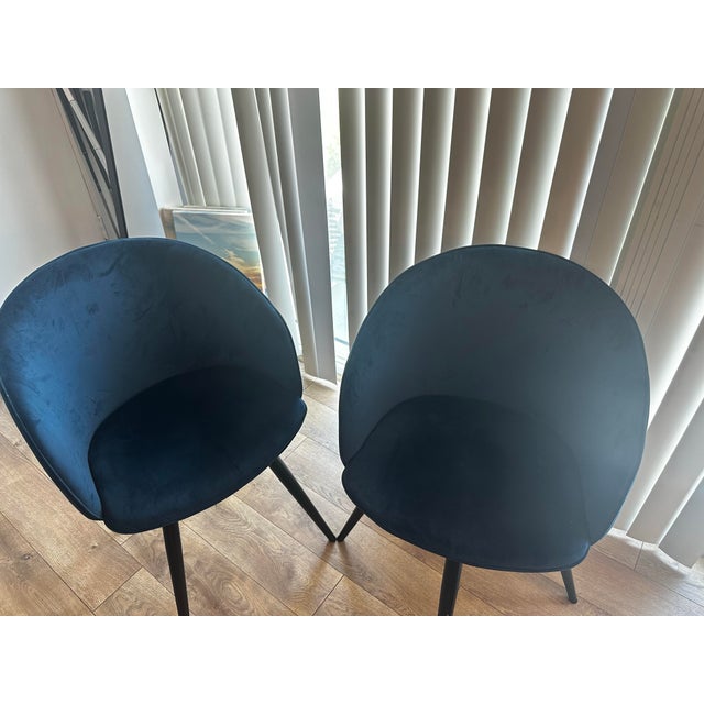 Room & Board Room & Board Sylvan Blue Velvet Swivel Side Chairs — Pair For Sale - Image 4 of 4