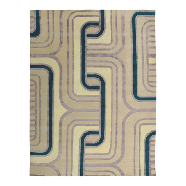 2010s Vintage Retro Modern High-Low Rug, 09'02 X 12'01 For Sale