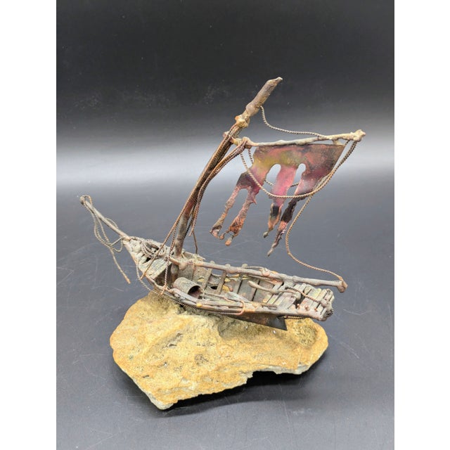 1970s Vintage Brutalist-Styled Copper Shipwrecked Sailboat: After Jim Lewk For Sale - Image 5 of 10