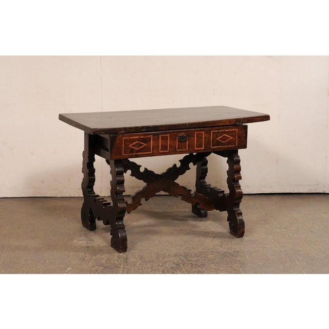 Wood 18th C. Spanish Carved Trestle-Leg Table For Sale - Image 7 of 12