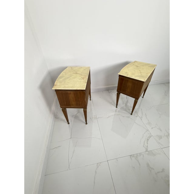 Mid-Century Nightstands with Marble Tops and Brass Details, 1950s, Set of 2 For Sale - Image 13 of 18