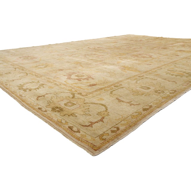 79688 Vintage Turkish Oushak Rug, 11'06 x 15'01. The Golden Harmony: A Vintage Turkish Oushak Masterpiece of Radiant Grace...
