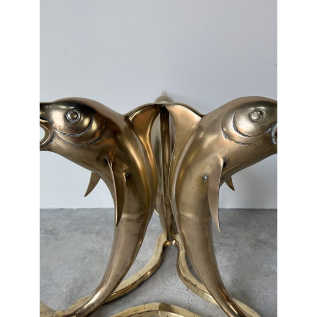 1970s Vintage Solid Brass Marlin Fish Coffee Table With Glass Top For Sale - Image 5 of 18