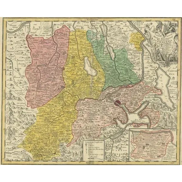 Antique map titled 'Canton Lucern (\.)'. Fine decorative copper plate engraved antique map of the Canton of Lucerne in...