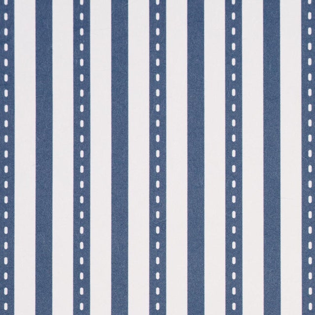 Traditional Sample - Schumacher Mathis Ticking Stripe Wallcovering In Indigo For Sale - Image 3 of 6