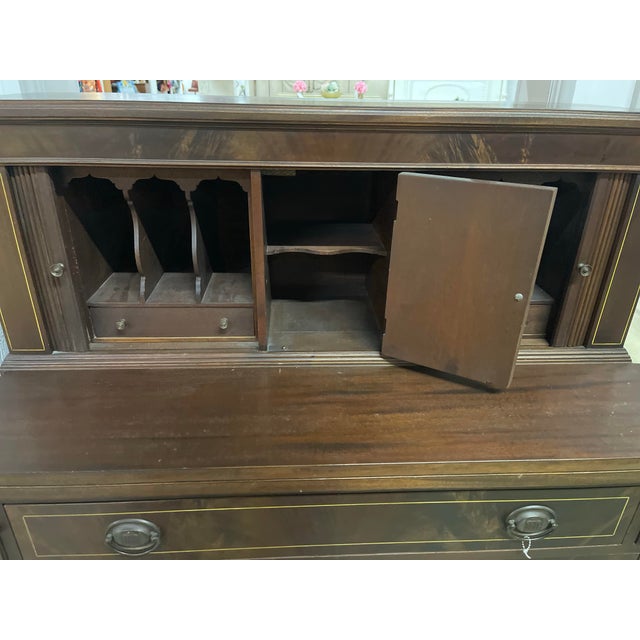 Vintage Inlaid Wood Secretary Desk With Fold-Out Panel For Sale In Los Angeles - Image 6 of 6