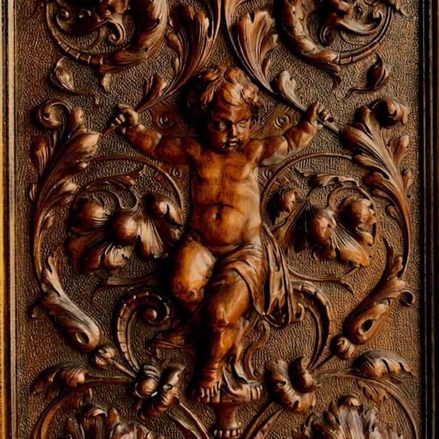 Antique Renaissance Revival Walnut Carved Cherub Wall Panel, 1800s For Sale - Image 13 of 15