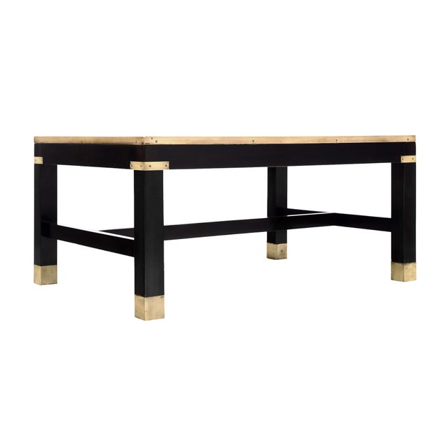 Neoclassical Ebonized and Brass Coffee Table With Antique World Map Top For Sale - Image 9 of 9