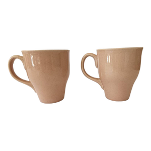 Russel Wright Oneida 4-1/2" Tall Mugs - Set of Two - Coral Pink - Euc - New - Unused