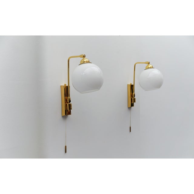 Mid-Century Modern Mid-Century Modern Wall Lamps in Brass and Milk Glass, 1960s, Set of 2 For Sale - Image 3 of 18
