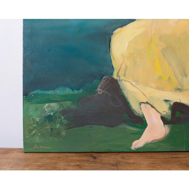 Ira Yeager 20th C. Woman in Yellow Oil Canvas Painting 5.5 Ft For Sale - Image 9 of 18