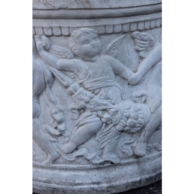 Antique White Classical Style Cherub Relief Cast Stone Garden Planter For Sale - Image 8 of 16