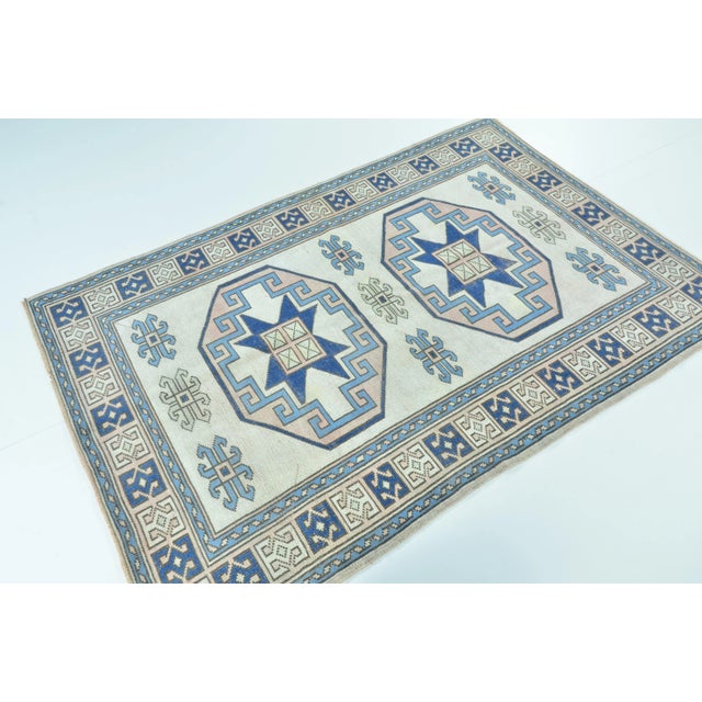 Boho Chic Vintage Hand-Made Anatolian Blue Design Turkish Rug For Sale - Image 3 of 11