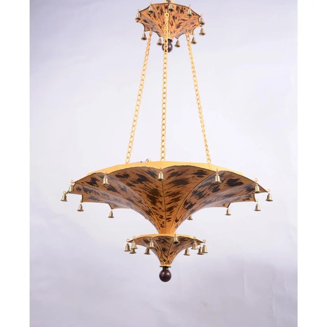 Vintage Art Deco Two-Tiers Upside Down Umbrella Ceiling Chandelier With Faux Tortoiseshell For Sale - Image 4 of 8