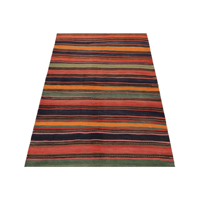 Tribal 1950s Vintage Persian Bidjar Kilim in Colorful Polychromatic Stripes by Rug & Kilim For Sale - Image 3 of 7