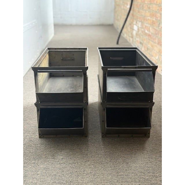 Industrial Vintage Lyon Aurora Il Steel Metal American Industrial 23" Stackable Storage Bin For Sale - Image 3 of 6