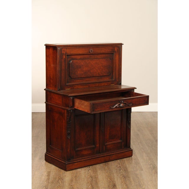 Victorian Antique Renaissance Revival Carved Walnut Drop-Front Desk For Sale - Image 3 of 18