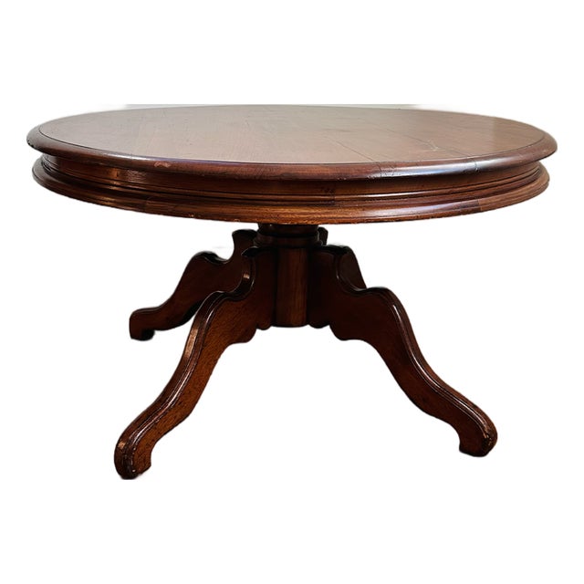 Vintage Victorian-Style Round Wood Pedestal Coffee Table. For Sale