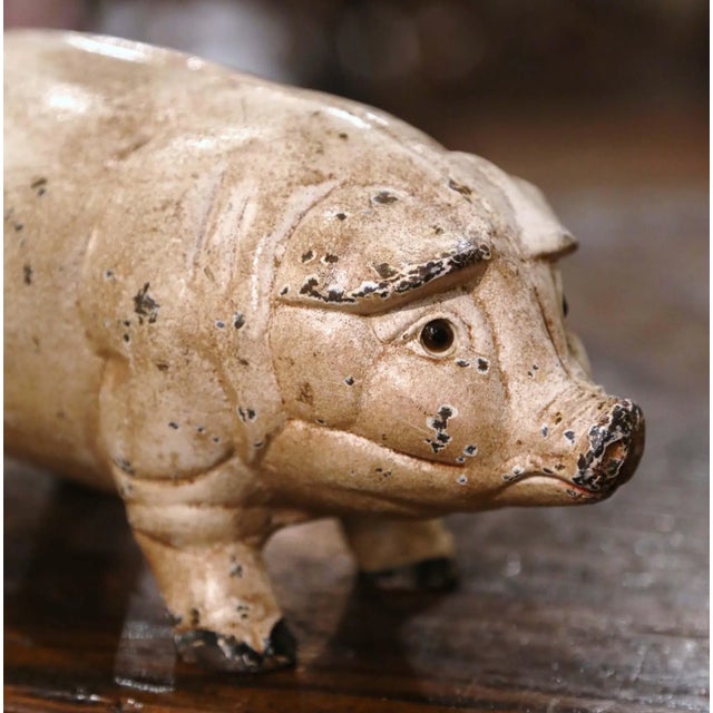 Figurative Mid-Century French Painted Cast Iron Piggy Bank Sculpture For Sale - Image 3 of 10