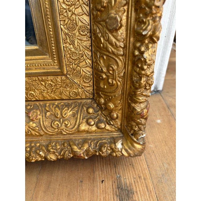 Wood 19th C Victorian Carved Frame Gilt Square Wall Mirror For Sale - Image 7 of 12