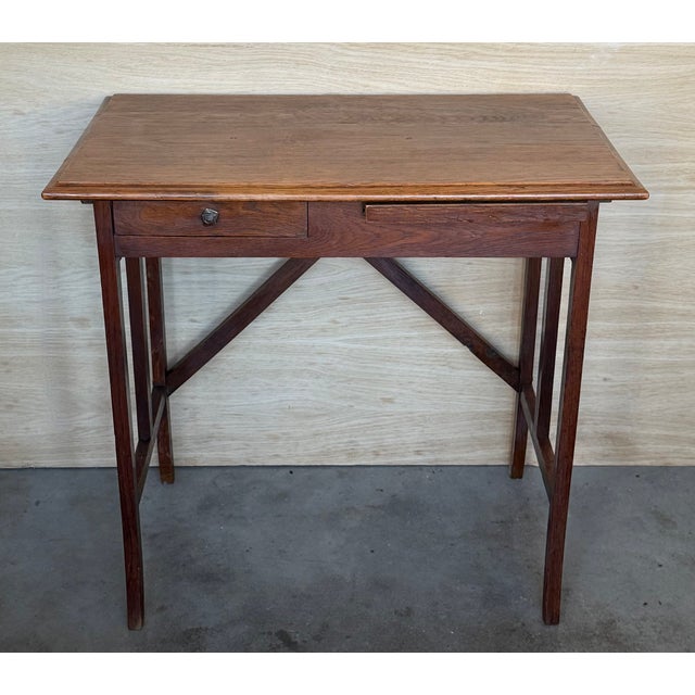Baroque Late 19th Century Spanish Baroque Dark Walnut Work Side Table With Drawer, Restored For Sale - Image 3 of 15