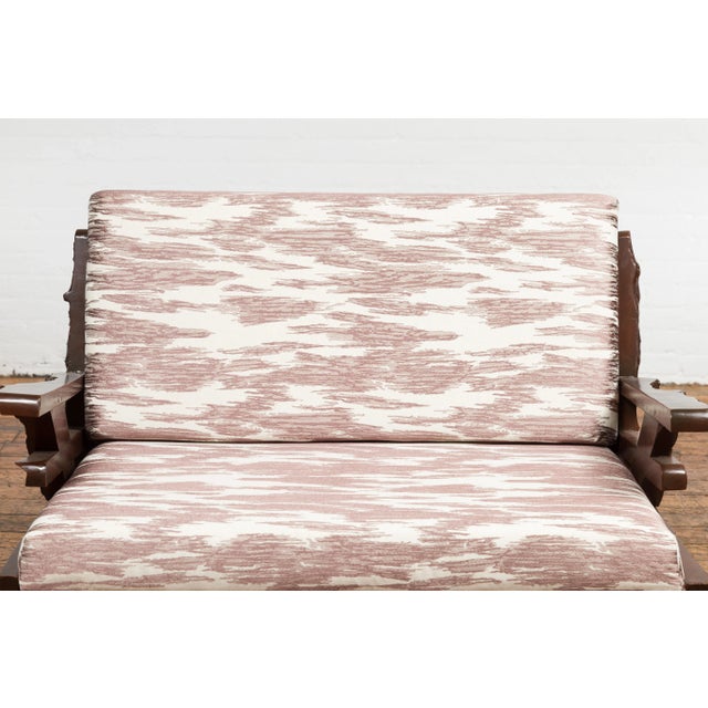 Antique Natural Edge Settee with Custom Upholstery and Rustic Character For Sale - Image 4 of 13