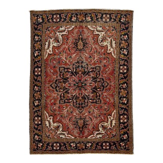 Designed Vintage Persian Heriz Wool Rug in Red For Sale