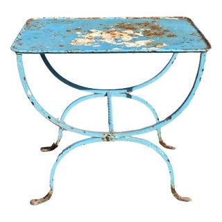 Vintage 20th Century Italian Hollywood Regency Wrought Iron Curule Patio Side Table For Sale