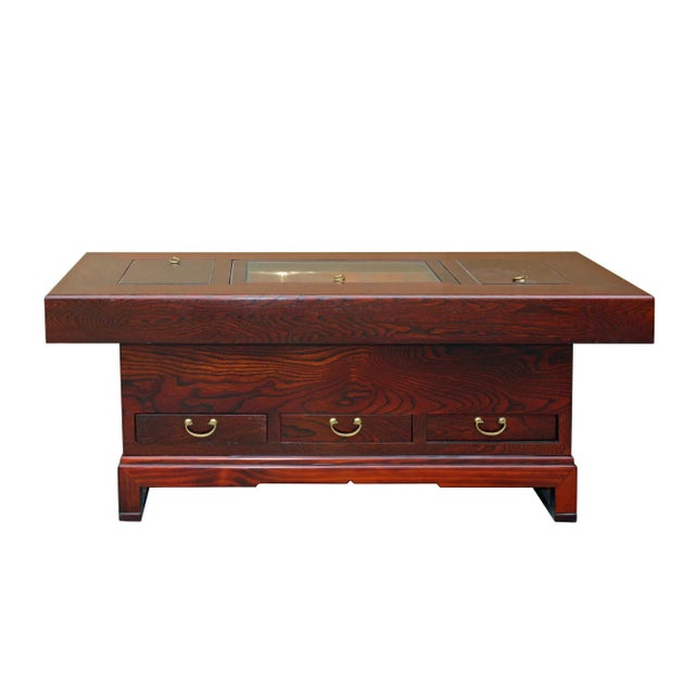 Oriental Rectangular Bold Thick Wood Drawers Coffee Table For Sale - Image 10 of 10